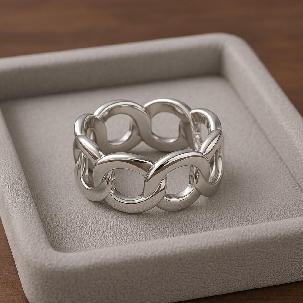 Sterling Silver Interlocking Circle Link Ring | C… - image 1